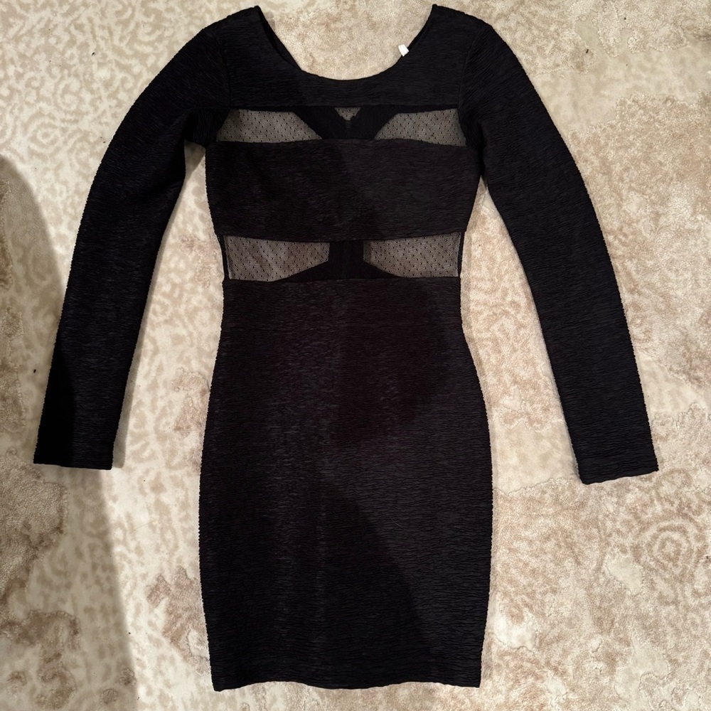 BCBGeneration Black Mesh Cutout Long Sleeve Dress Textured Size 0